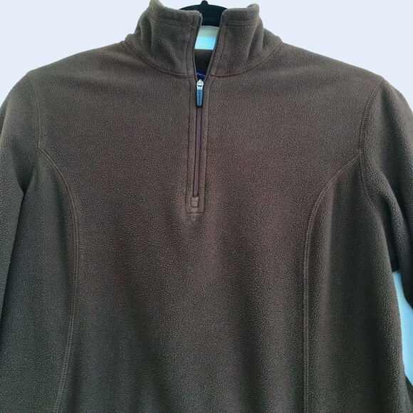 SOLD!! Lands End Brown Small Zip Pullover Fleece Long Sleeve Thermacheck Sweater - Picture 2 of 8